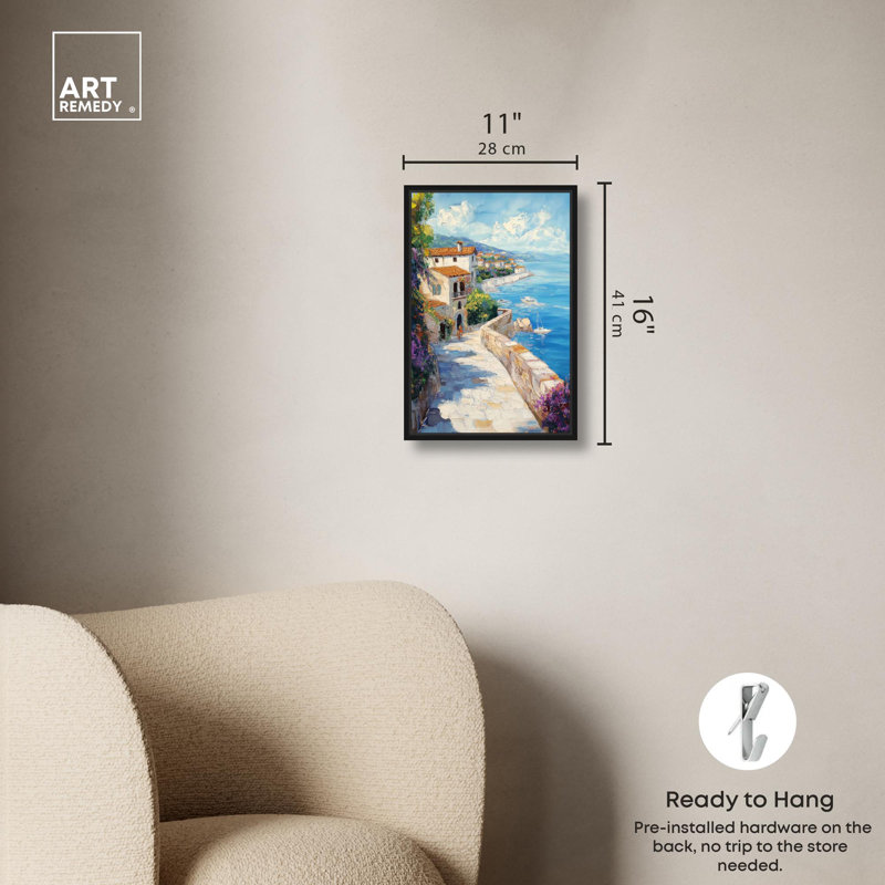 «Tidal Path Homes», toile Monet Coastal par Art Remedy, H 16 po x l 11 po, Reproduction encadrée sans passe-partout