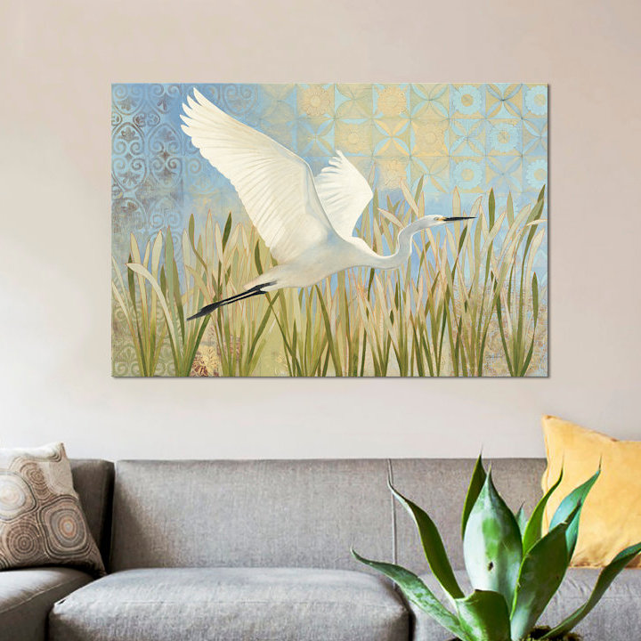 «Snowy Egret in Flight», impression sur toile, H 12 po x l 18 po x P 1,5 po, Toile tendue, Pas de tapis