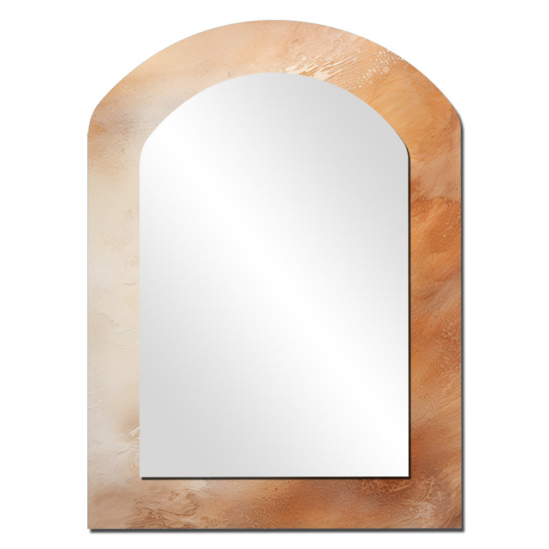 Beige Sandy Clouds Horizon V - Clouds Arch Unique Wall Mirror Decor, Beige Asymmetrical Large Mirror, Printed Metal Art