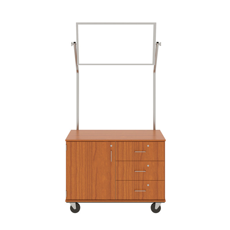 Station mobile de démonstration avec miroir - espace de rangement et trois tiroirs, Cerisier