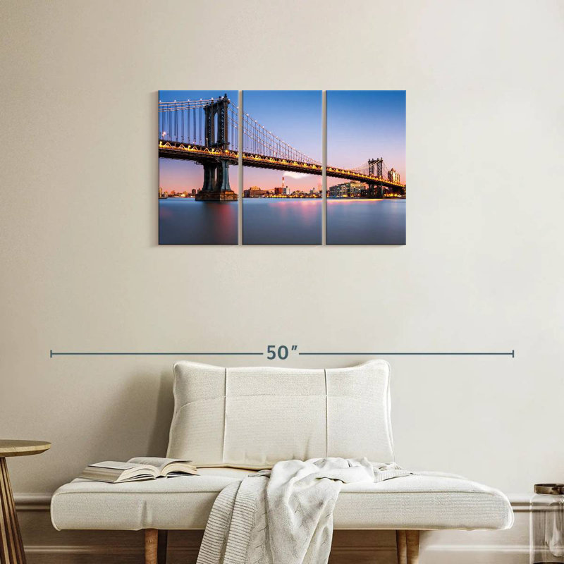 Lilie illuminé le pont de Manhattan, photographie, H 20 po x l 33 po