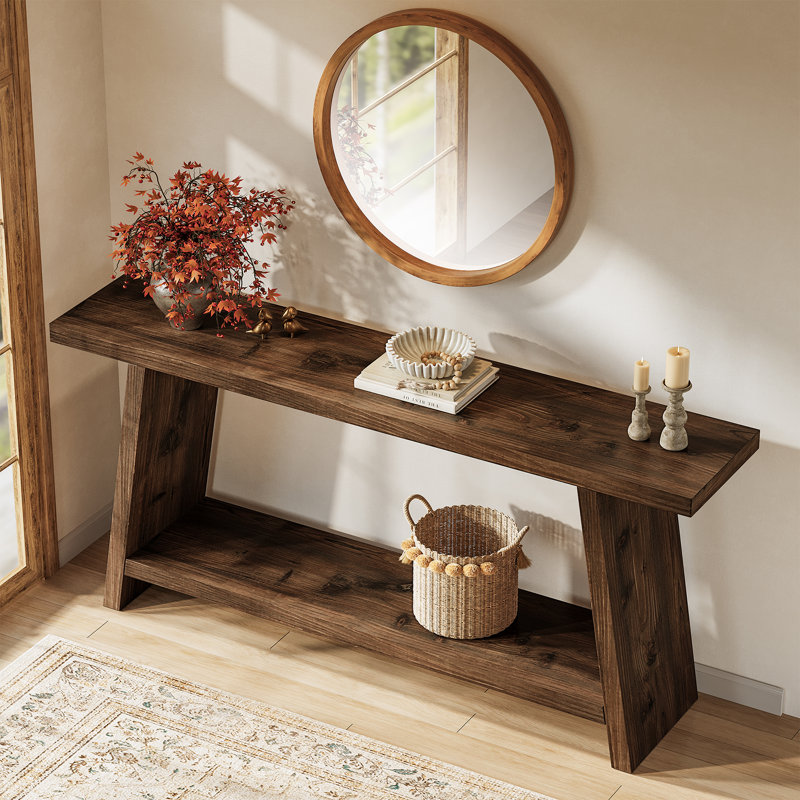 70.9-inch Soild Wood Console Table, Burnt Brown