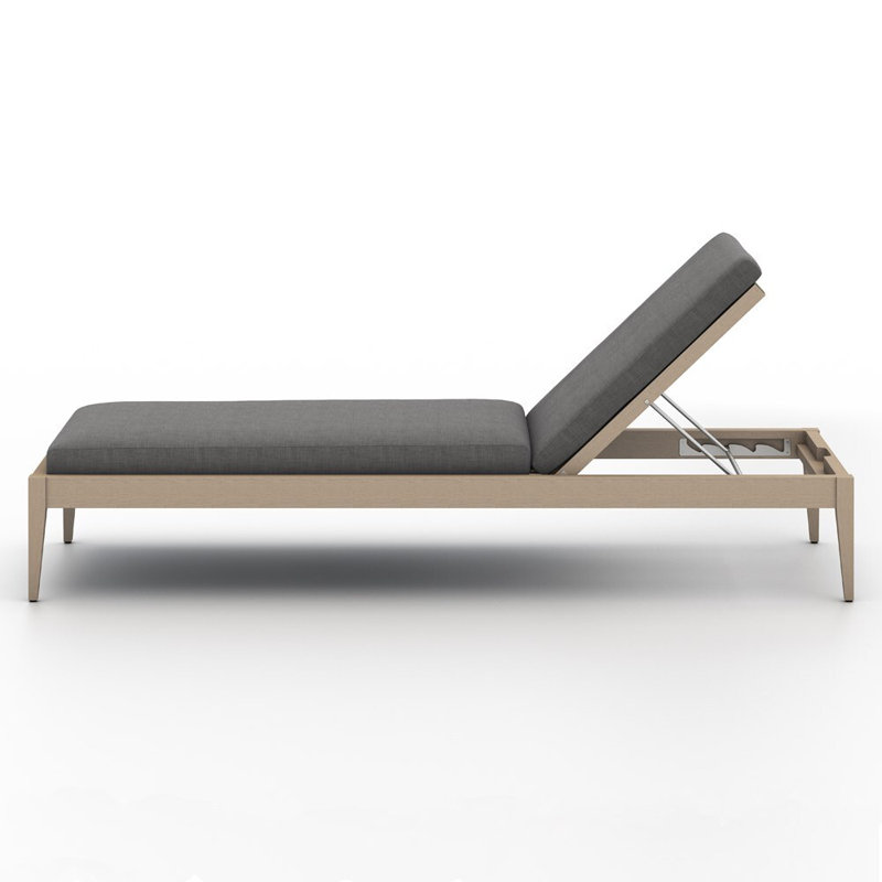 Sherwood Outdoor Teak Chaise Lounge, Washed Brown/Gray, Venao Charcoal Performance