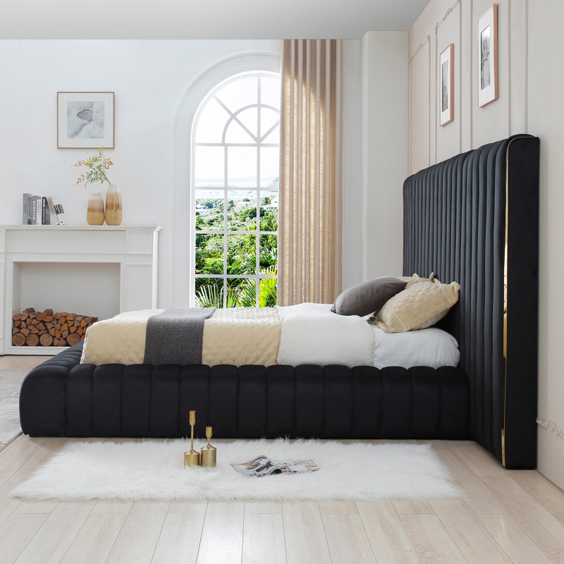 Lit plateforme tapissier Avalon, Noir, Grand