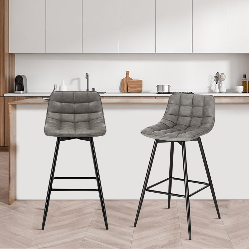 Upholstered Counter Stool with Metal Frame, 1, Dark Gray