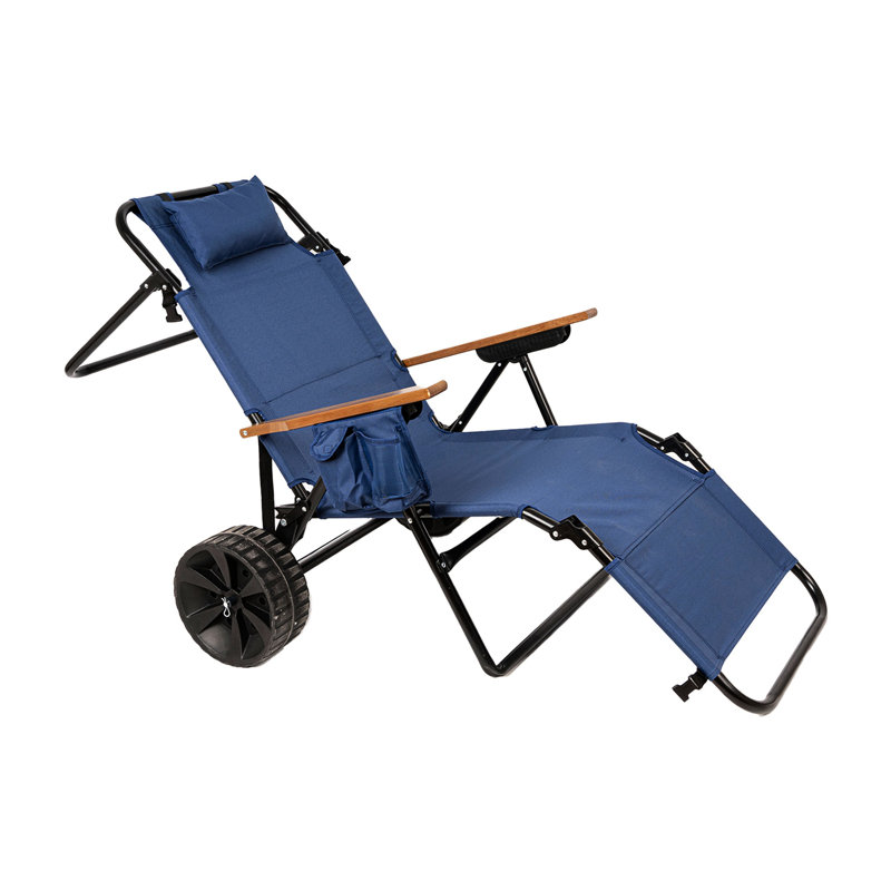 Chaise de plage pliable avec poignée de chariot - 5 positions, ergonomique, bleu foncé, pour la fonction de cour arrière, le plaisir en plein air