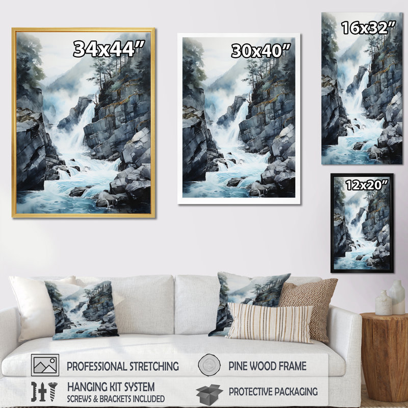 «Waterfall Endless Waterfall Journey I», reproduction sur toile, H 40 po x l 30 po x P 1,5 po, Toile tendue