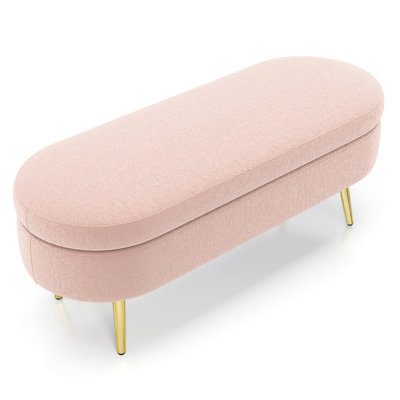 Ottoman Oval Storage Bench, Flannel with Metal Legs-Pink(43.5"x16"x16")