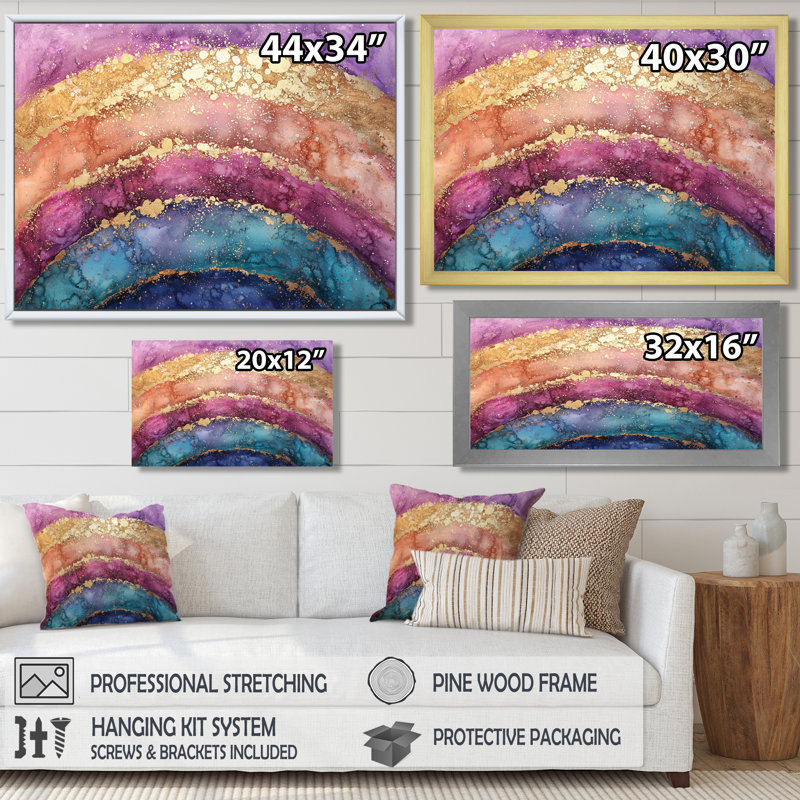 Radiant cascade d'arc-en-ciel III - art mural arc-en-salon, H 16 po x l 32 po, Toile tendue, Ne s’applique pas