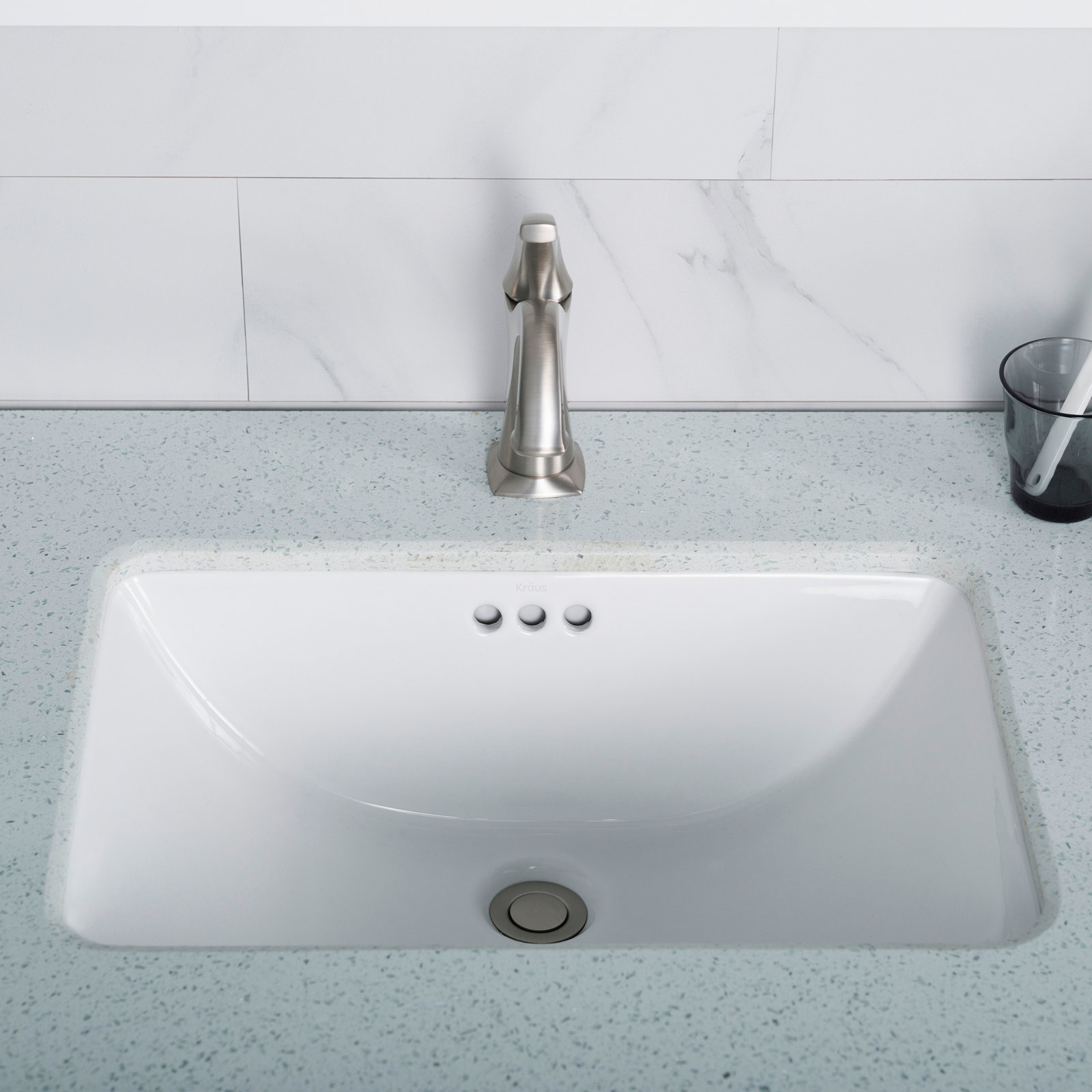 Elavo White Ceramic Rectangular Undermount Bathroom Sink with Overflow