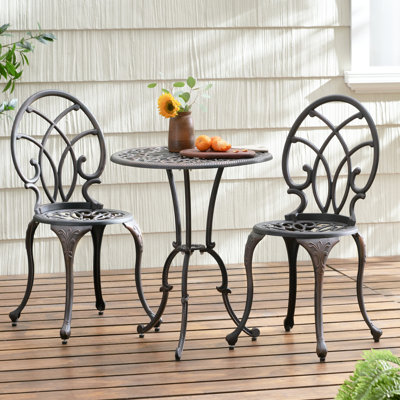 Ensemble bistro 3 pièces - Structure en aluminium pour les repas en plein air intimes 2 chaises et 1 table avec mobilier de jardin en aluminium, + table, 23,58 po x 28,93 po, trou inclus