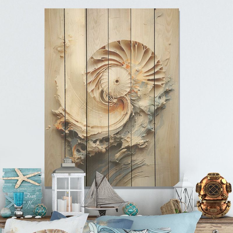 «Nautilus», art abstrait sur bois de pin naturel, H 32 po x l 24 po