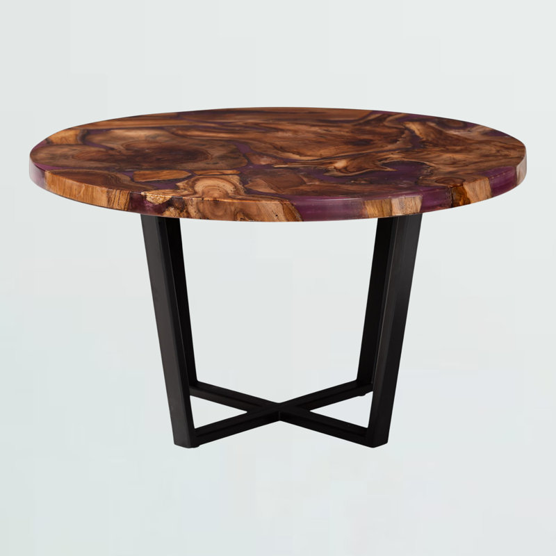 Table basse en bois de teck fabriqué en résine époxy Legrand, H 17,85 po x l 31,26 po x P 31,26
