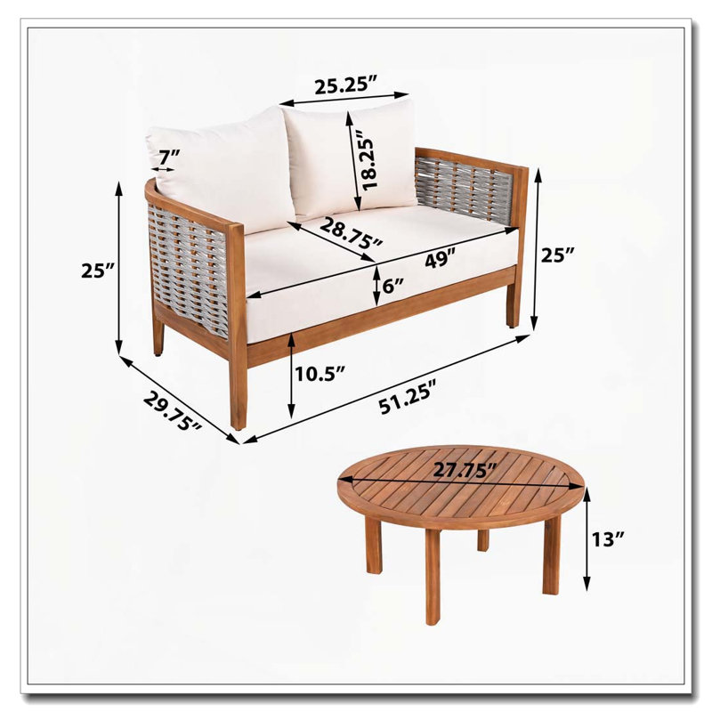 Ensemble de meubles de patio en bois d'acacia P pièces