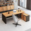 Bureau brun et noir rectangulaire en bois massif + fer avec 3 tiroirs-61040105