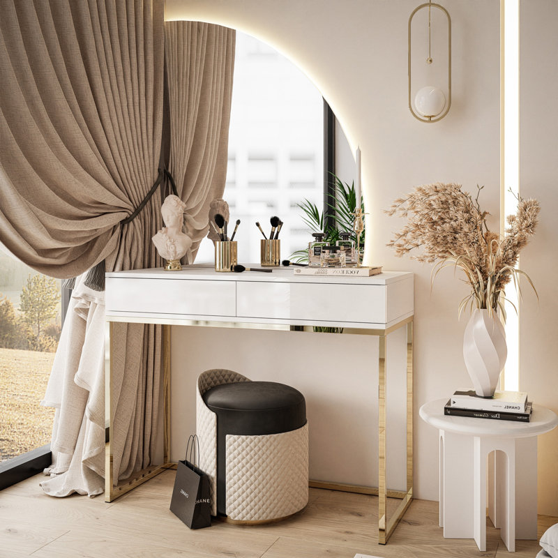 Darlita Dressing Table with Mirror, White/White