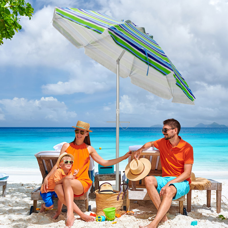 Ajwan 200cm Beach Parasol, Blue/Green