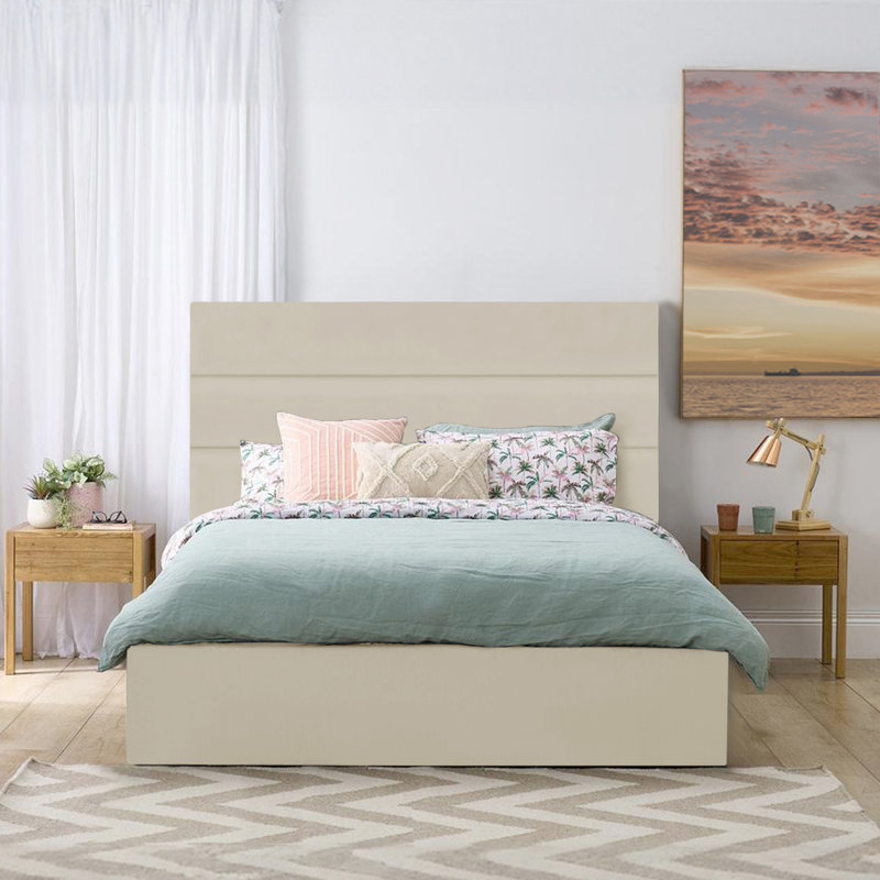 Maelia Upholstered Velvet Ottoman Bed, Double (4'6), Cream