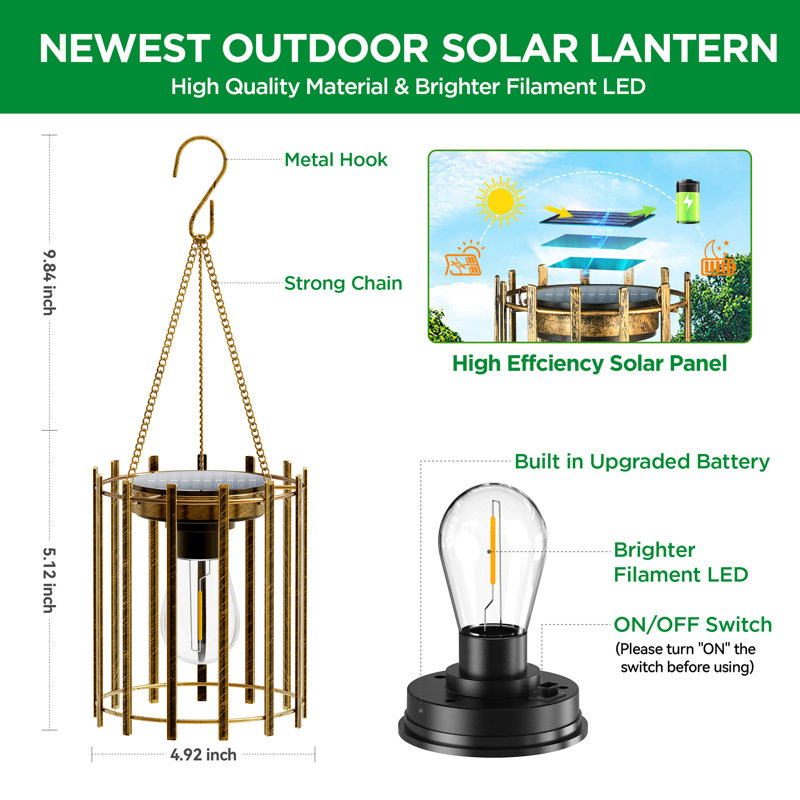 Solar Lanterns Outdoor Waterproof, Upgraded Bright Hanging Solar Lights Outdoor Lantern, Metal Outdoor Solar Lanterns Decorative, Hanging Solar Lantern Lights For Yard Patio Garden Wedding Decor