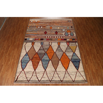 Tapis géométrique marocain noué à la main 9 x 12
