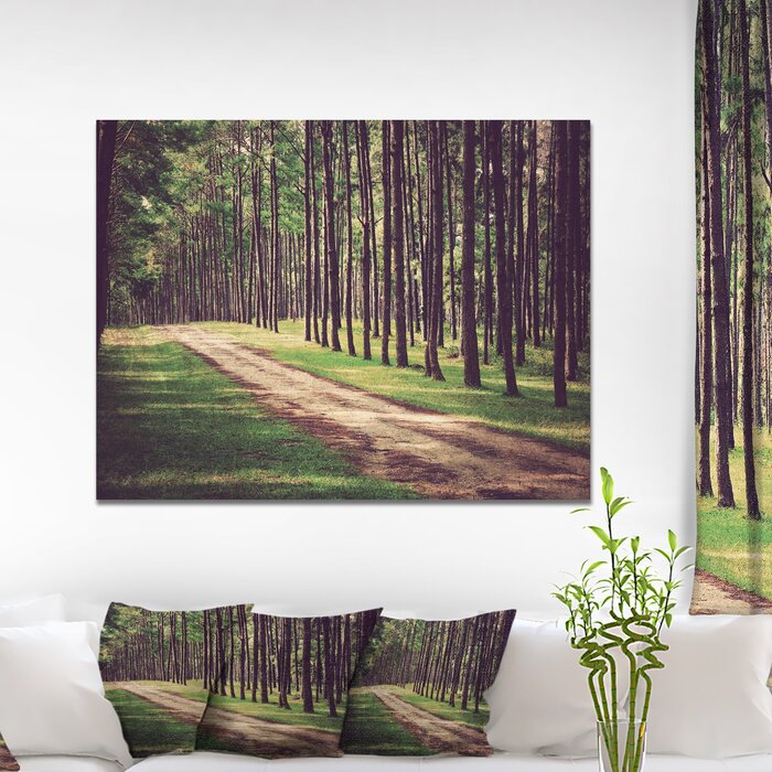 DesignArt Vintage Style Forest With Pathway On Canvas Print | Wayfair