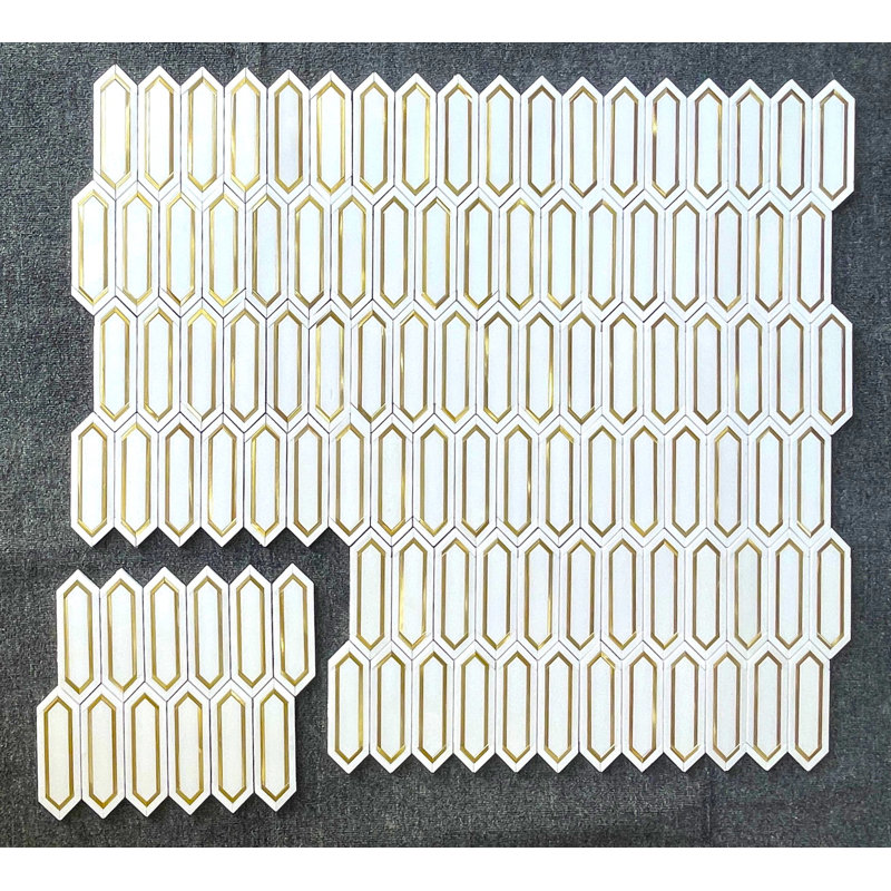 Thassos White and Gold Metal Wall Mosaic Tiles
