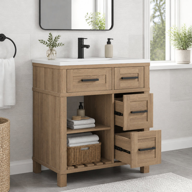 Freestanding Standard Single Vanity Bathroom Vanity With Resin Top