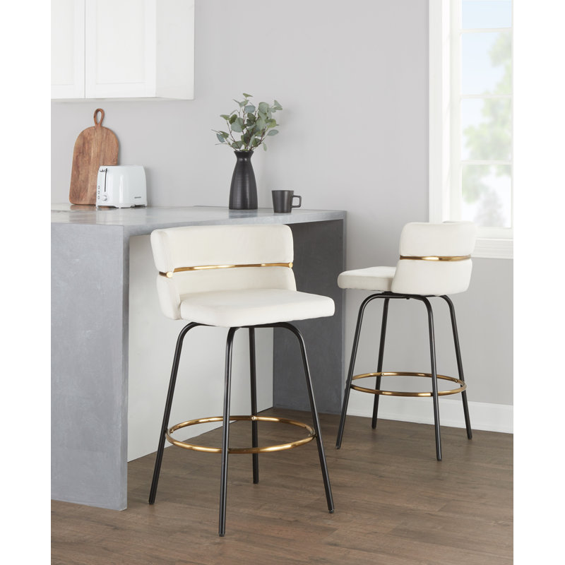 Tabouret de bar et de comptoir Laurenzio, Tabouret de comptoir (siège d'une hauteur de 26 p, Velours crème / cadre noir doré