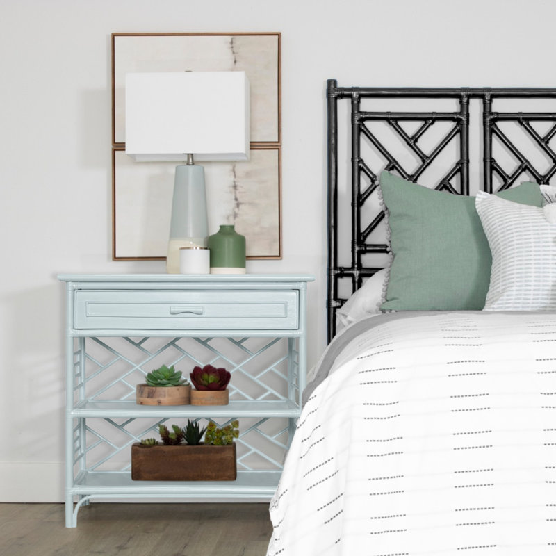 Chippendale End Table with Storage, Light Blue