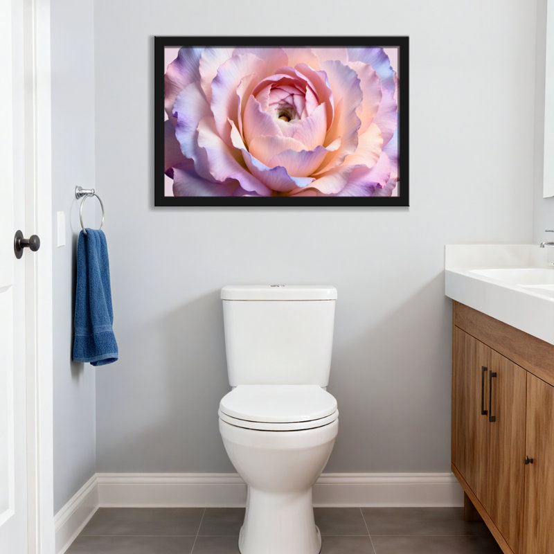 Plantes et fleurs rose pastel imprimé sur toile, H 16 po x l 24 po, Grain de bois clair