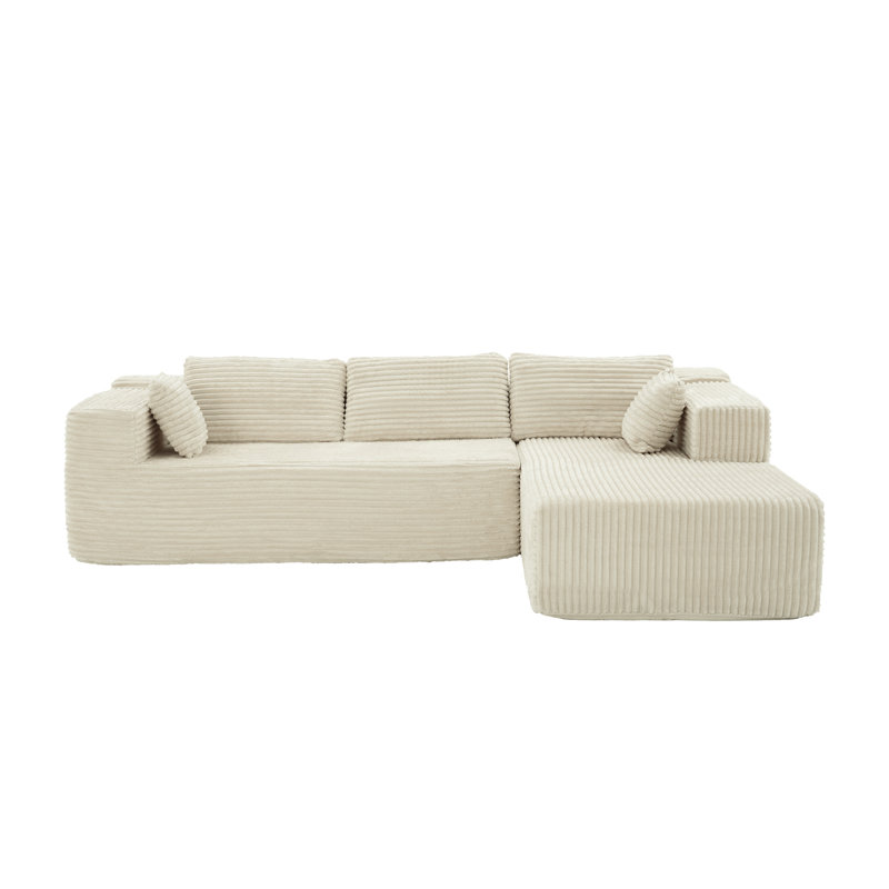 Canapé modulaire rembourré moderne en L avec tissu de qualité supérieure, Blanc
