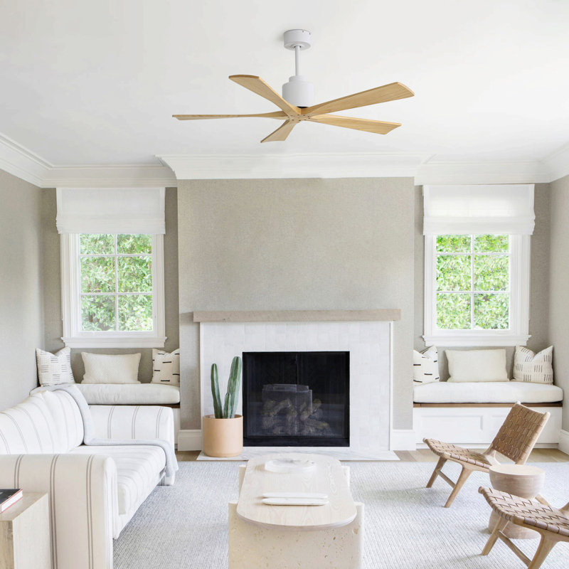 52 Inch Ceiling Fan (No Light) With Natural Solid Wood Blades - Reversible DC Motor For Bedroom & Living Room, Matte White