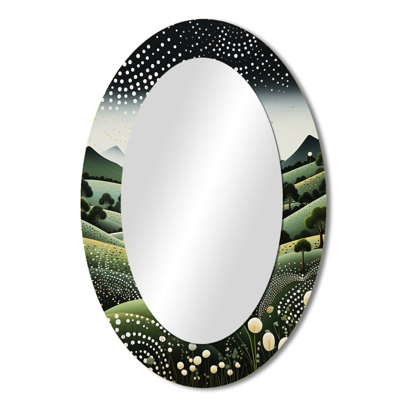 Native Art Sacred Landscape II - Miroir mural moderne vert ovale, 36 po x 24 po