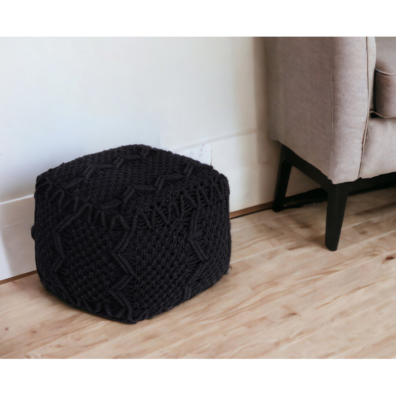 Pouf en mélange de coton 18 po Twanna, Noir 100 % coton