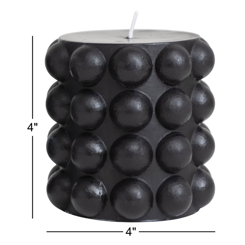 Nessa Unscented Pillar Candle, 4"H x 4"W x 4"D, Black