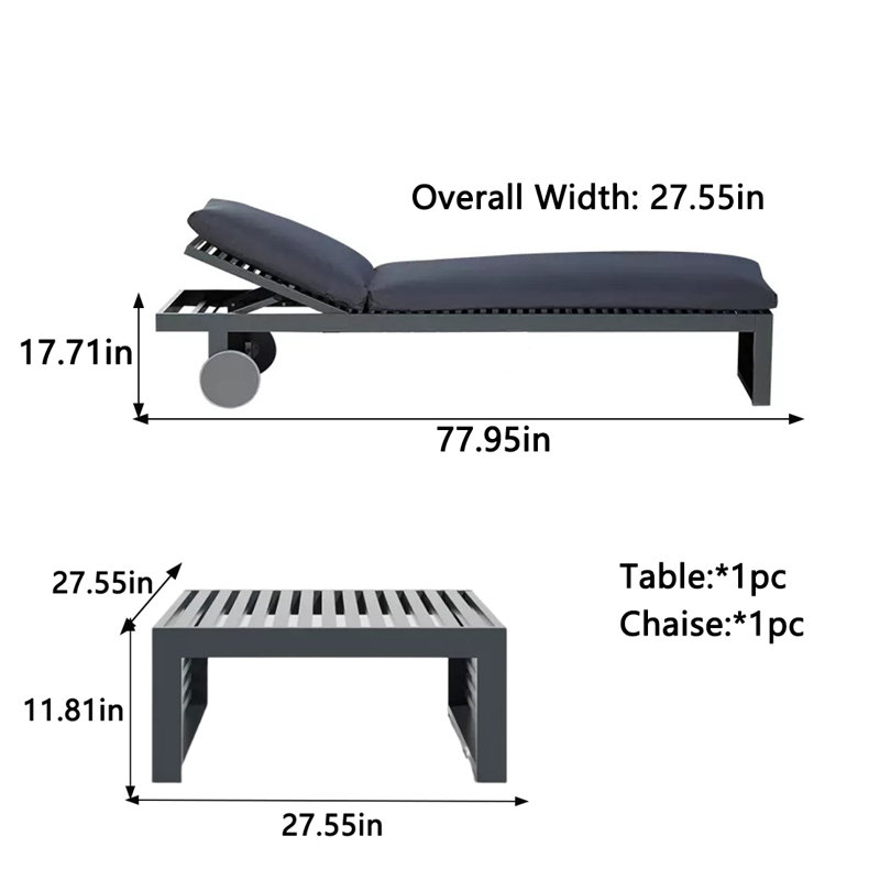 Chaise longue d'extérieur en alliage d'aluminium, Noir, Noir