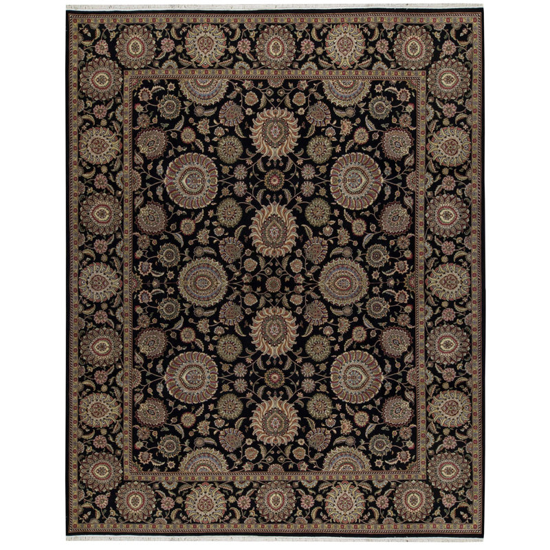 Tapis oriental en laine noué à la main Manchuria brun / noir / olive