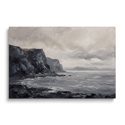 Tableau multicolore sur toile représentant un paysage côtier avec falaise et océan, œuvre d'art murale picturale pour salon, salle à manger et chambre.