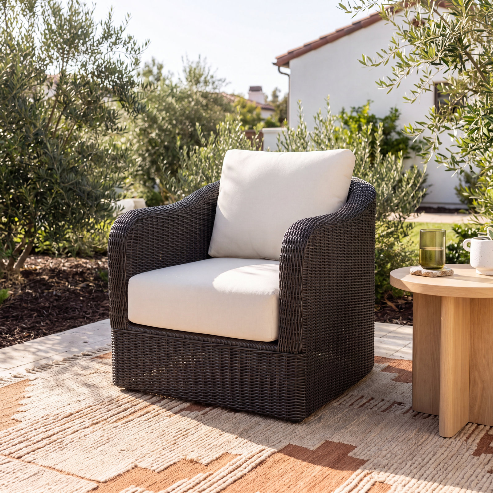 Nahlia Swivel Patio Lounge Chair, Black