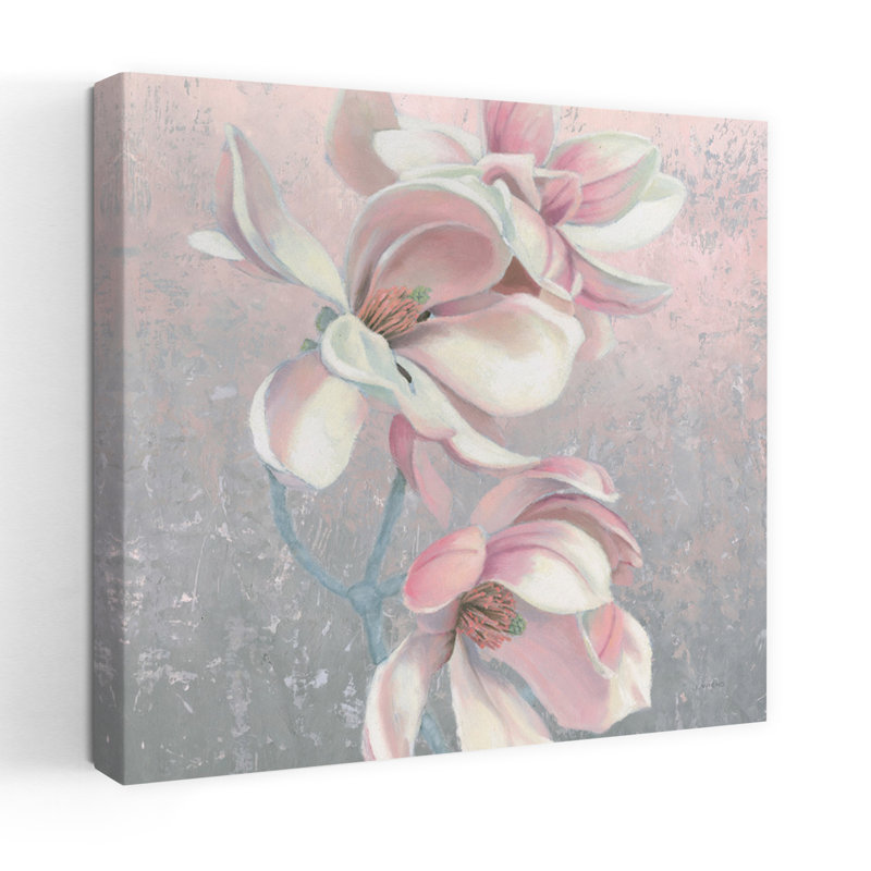 Art contemporain avec des branches de fleurs, H 18 po x l 18 po
