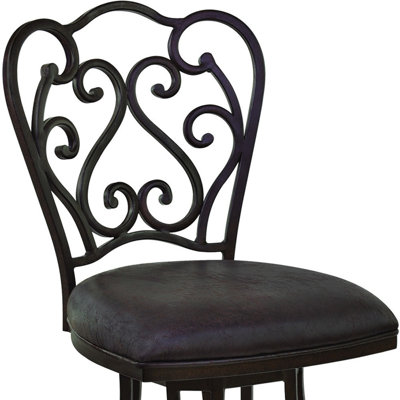 Dark Espresso Scroll Back Metal Swivel Bar Stool