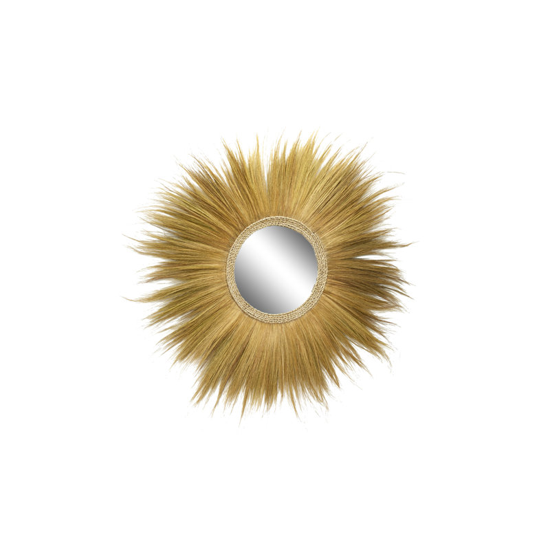 Esquivel Dried Plant Tribal Inspired Sunburst Grass Brown Wall Mirror with Coiled Rope Center