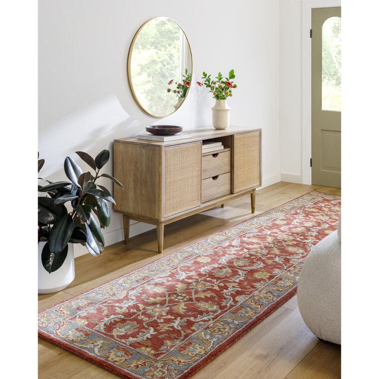 Buckhill Oriental Hand-Tufted Wool Area Rug in Brick Red/Navy/Mustard