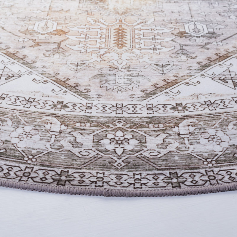 Tucson Florentine Machine Washable Non-Slip Area Rug , Round 122cm, Beige/Gray