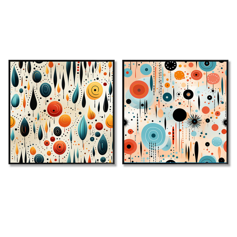 Cleus - Ensemble de 2 collages carrés à formes abstraites, Cadre flottant noir, H 16 po x l 33 po