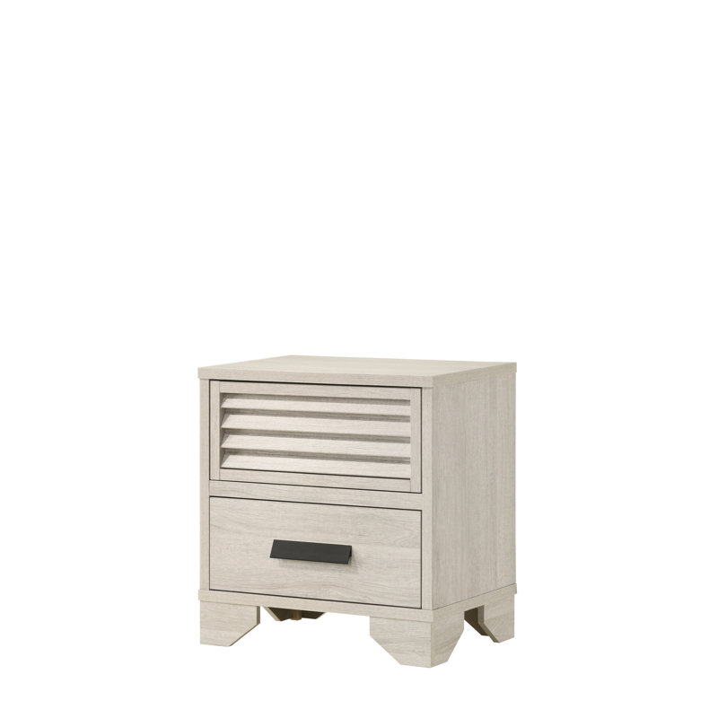 Table de chevet de chambre à coucher de style contemporain, 2 tiroirs, conception à persiennes, quincaillerie à tirer, couleur beige, 22,3 po x 16,5 po, 23,7 po, une pièce, assemblage rapide