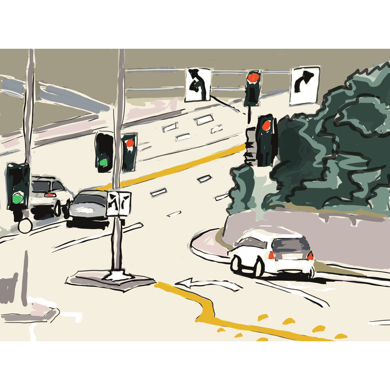 «Ramp to PCH» par Deborah Blum - Peinture, H 17,25 po x l 21,25 po, Papier avec cadre noir