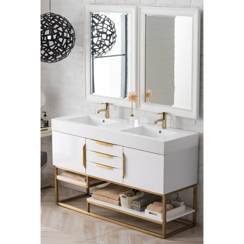 Columbia 59'' W Double Vanity, Latte Oak, Radiant Gold, White