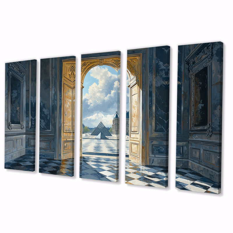 «Gold Parisian Elegance Louvre Musee - City Paris», ensemble d'art sur toile, H 32 po x l 80 po