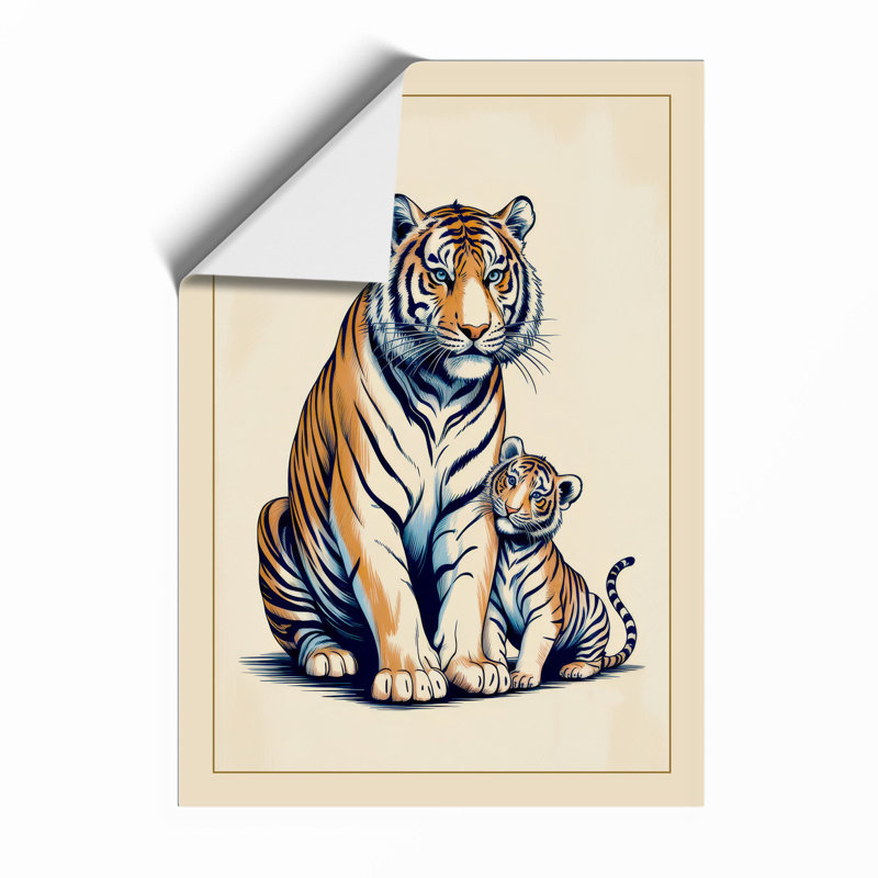 Tiger and Cub Boho - Framed Print, Unframed, A3 - 42.0 x 29.7 cm